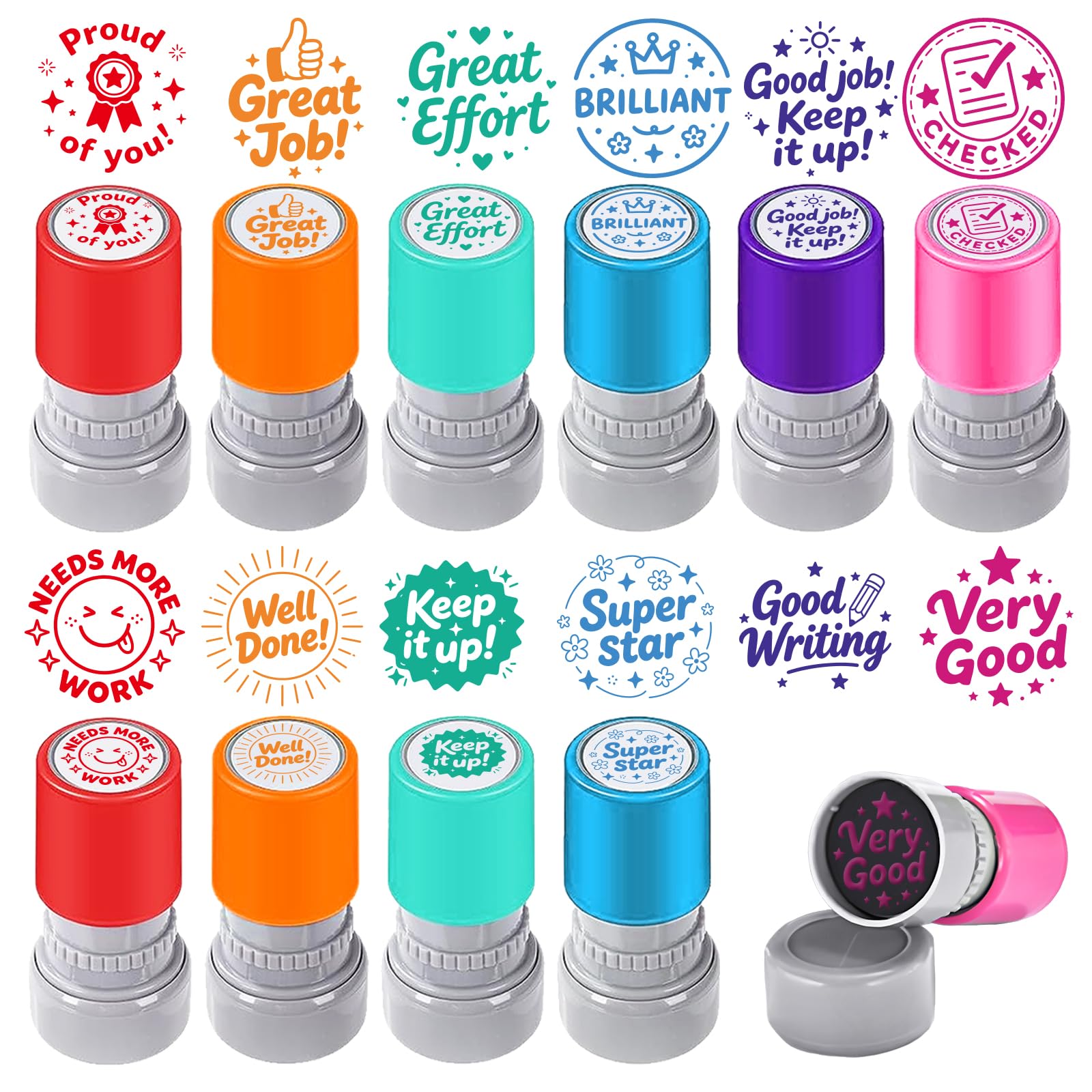 GLOBLELAND 12 Pcs Encouraging Statements Teacher Stamp Great Job Encouraging Motivation Stamps Proud of You Behavior Stamper for Teachers Classroom Office Grade