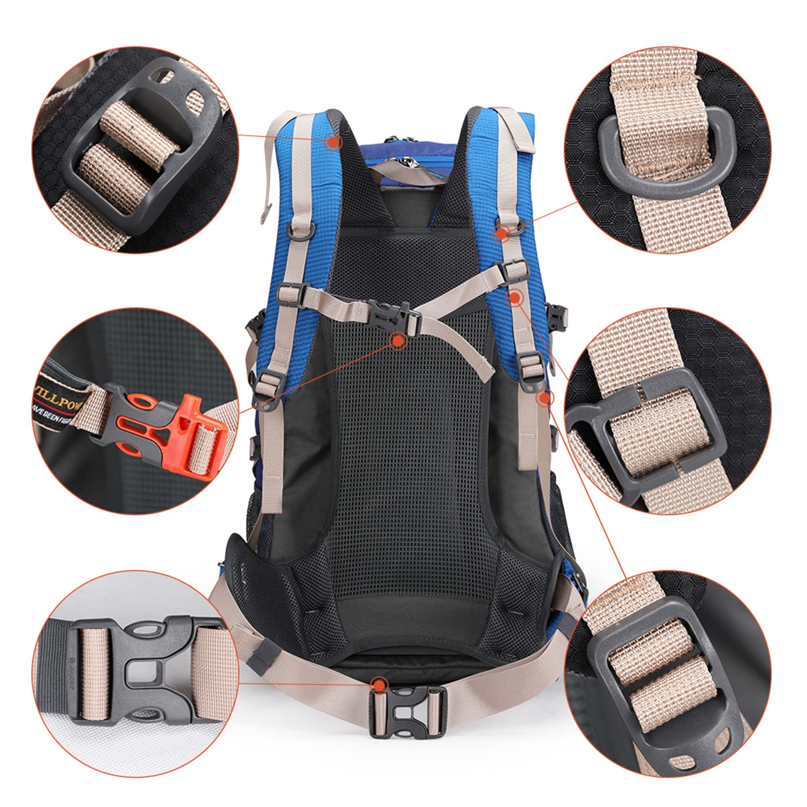 Aoking Mochila senderismo 40-50 L impermeable con silbato SOS y funda para lluvia