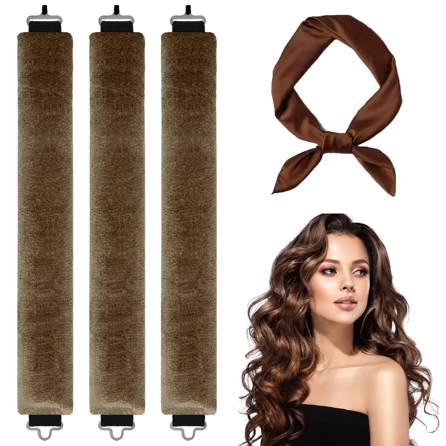 3 Pcs Heatless Curlers & Overnight Blowout Rollers for Hair, No Heat Headband Rods, Salon Waves Overnight Blowout