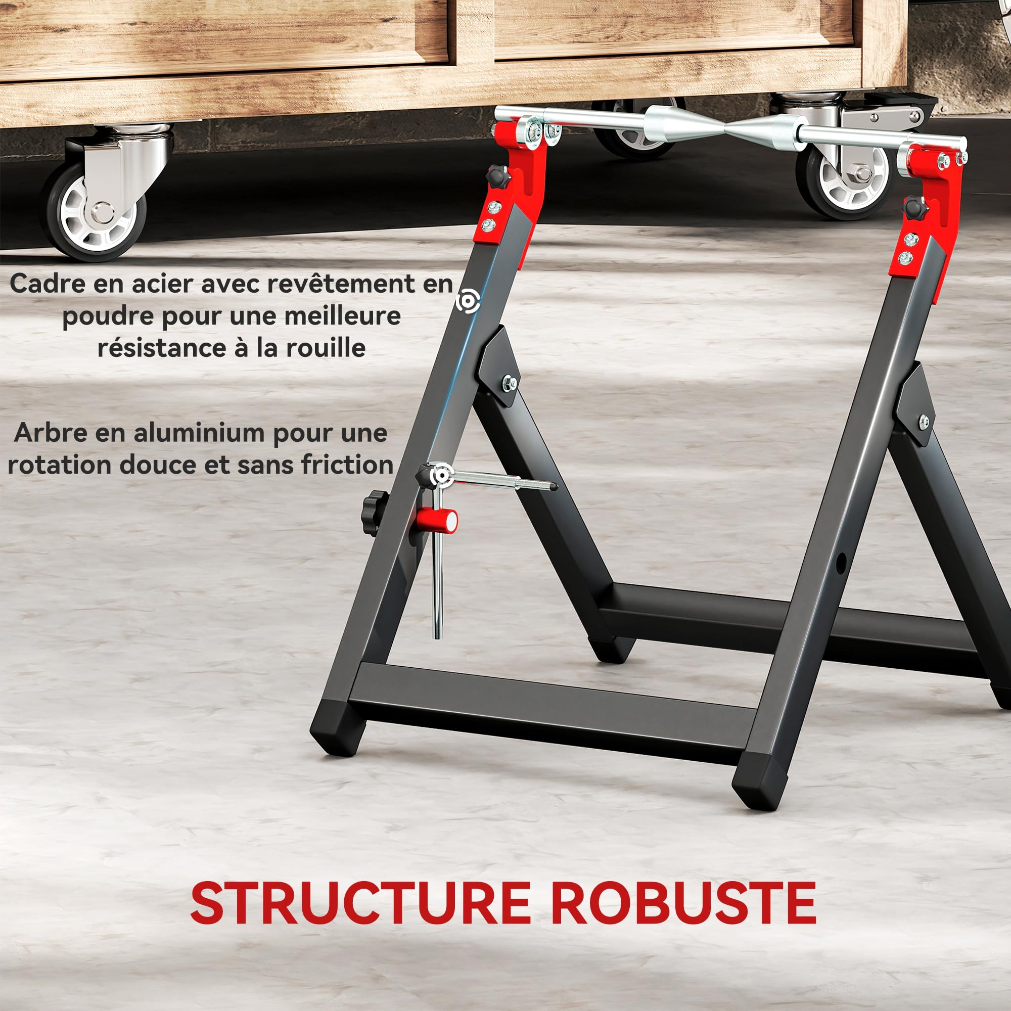 HOMCOM Bilanciatore manuale di ruote moto alluminio e acciaio bilanciamento danni ruote pieghevole con chiave a raggi, compatibile fino a 21 pollici, nero