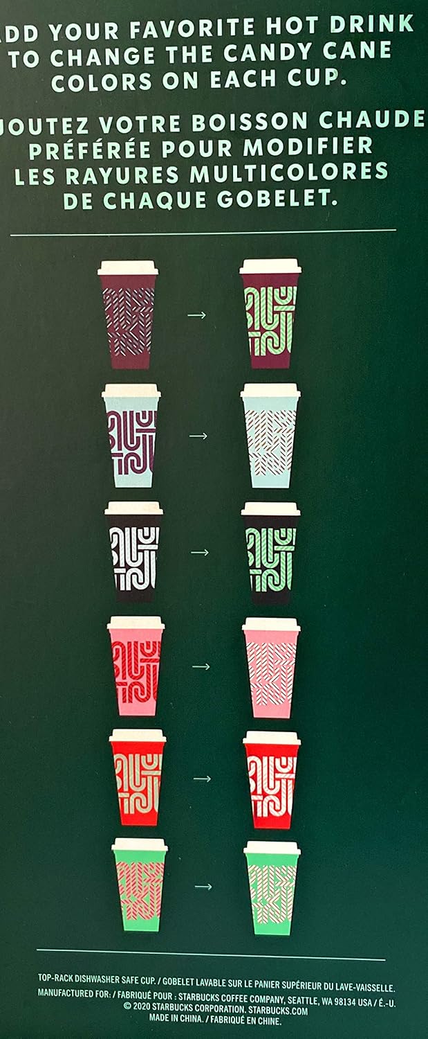 Starbucks Reusable Plastic Hot Cups Holiday 2020 Color Changing Cups, 16 ounces
