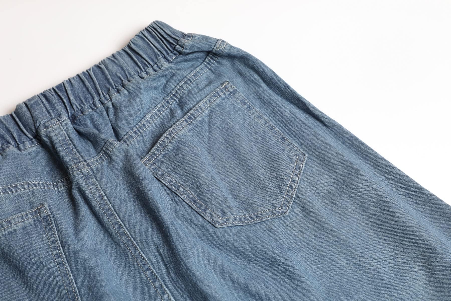 ebossy - Falda larga vaquera estilo hippie de corte evasé para mujer, cintura elástica, bajo deshilachado y acabado desgastado
