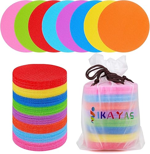 IKAYAS 64 marcadores de manchas de alfombra, círculos de alfombra, marcadores de alfombras para niños, distanciamiento social y alineación de