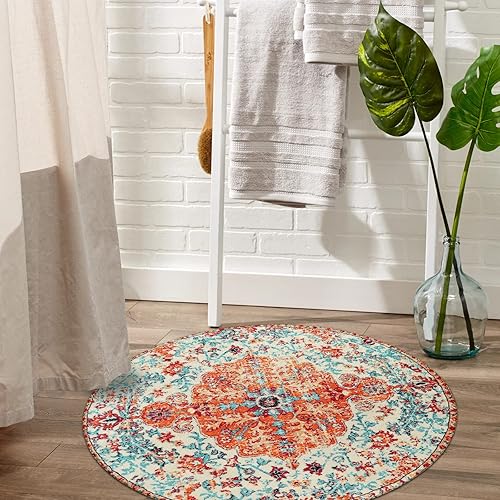 Miniatura 372 de Lahome Alfombra bohemia con medallón floral de 3 x 5 pies, suave, impresa, para baño, cocina, entrada, vestíbulo, vintage, antideslizante, lavable