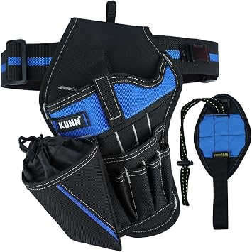 KUNN 3-in-1 Left-handed Drill Holster Set with Tool Belt and Magnetic Wristband, Cordless Drill Holster, Impact Driver Holster with Bit Pouch,Drill Holder for Tool Belt, Black and Blue