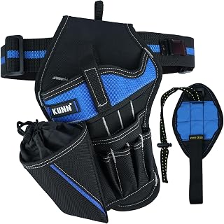 KUNN 3-in-1 Left-handed Drill Holster Set with Tool Belt and Magnetic Wristband, Cordless Drill Holster, Impact Driver Holster with Bit Pouch,Drill Holder for Tool Belt, Black and Blue