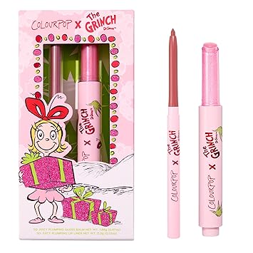 ColourPop x The Grinch Pinky Who Lip Makeup Kit - Limited Edition Lip Liner & Plumping Gloss Balm Hybrid Duo - Holiday Gift Set for Women 2 Count