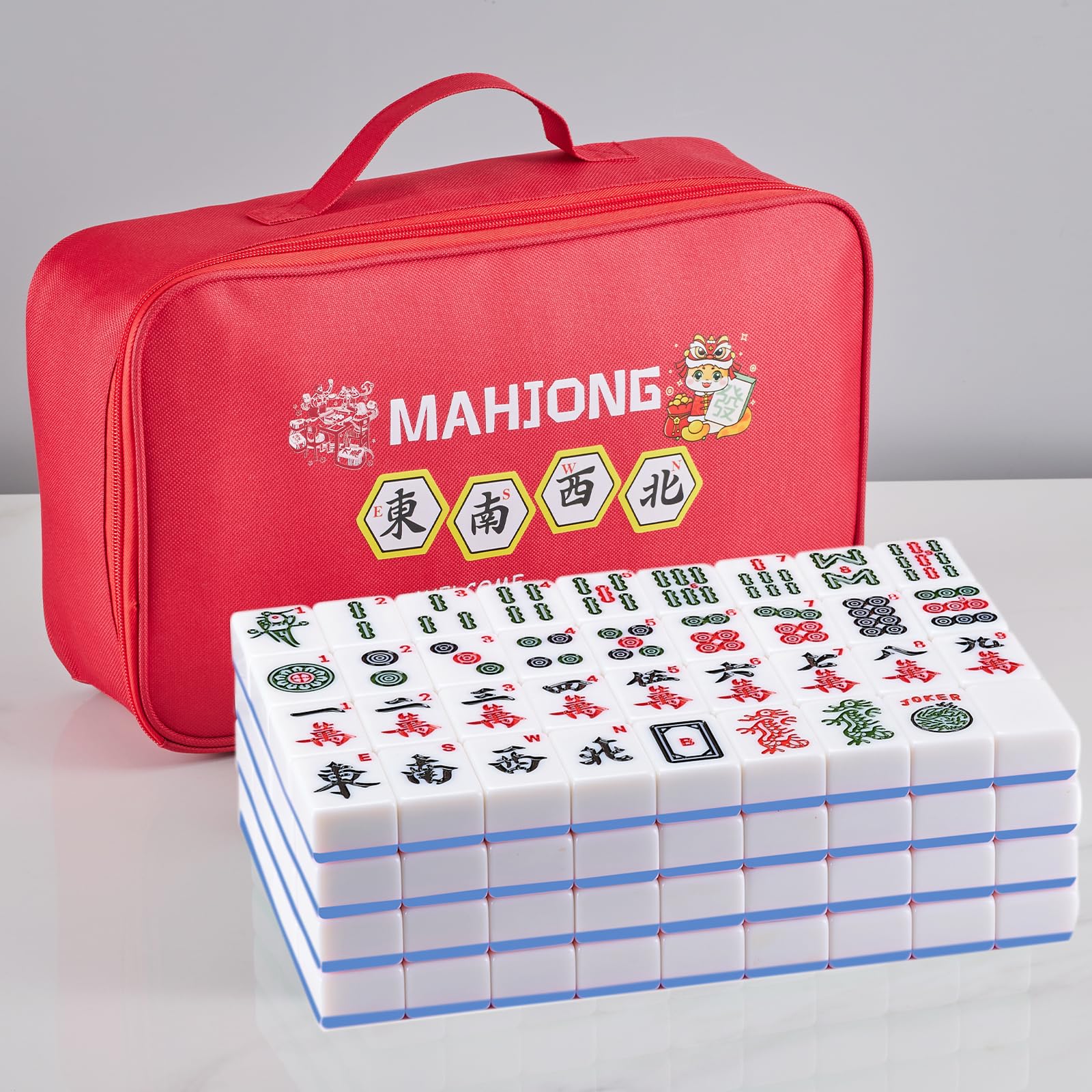 American Mahjong Set 166 Premium Sky Blue Mahjong Tiles Large Mahjong Set 1.6 inches American Mahjong Game Set and A Mahjong Gift Box