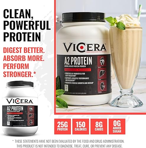 Miniatura 4 de Proteína en polvo A2, batido de menta, 0.88 oz de proteína por porción, mezcla de caseína de suero orgánico A2A2 con probióticos y sal marina celta,