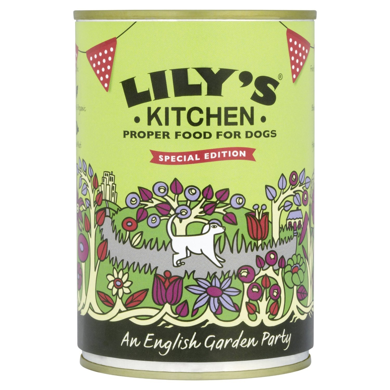 Lily's Kitchen Fabricado con ingredientes naturales lata de alimento húmedo para perros adultos fiesta en un jardín inglés 400 g