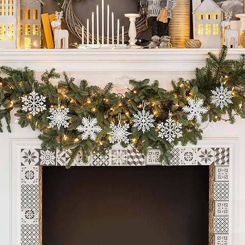 Miniatura 7 de MIAHART Paquete de 40 adornos de copos de nieve plateados de Navidad de 4 pulgadas, adornos de copos de nieve de plástico plateado con purpurina