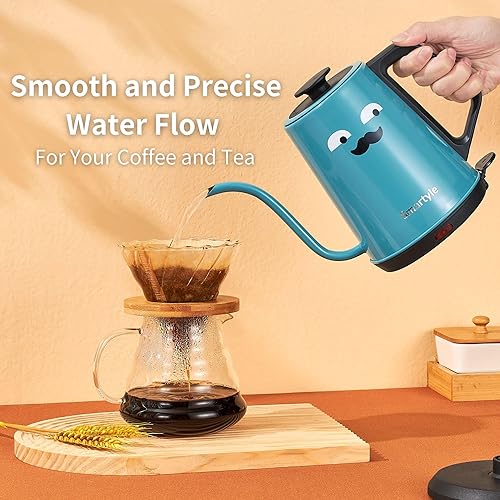 Miniatura 2 de Hervidor eléctrico de cuello de cisne, 1.0L colorido hervidor de té eléctrico de acero inoxidable, hervidor de agua caliente de dibujos animados de