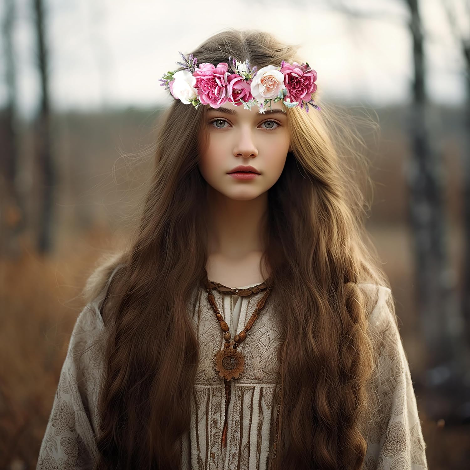 Vivivalue Wedding Floral Crown Flower Garland Headband Hair Wreath Floral Headpiece Halo Boho with Ribbon Party Prom Festival Photos - Image 6