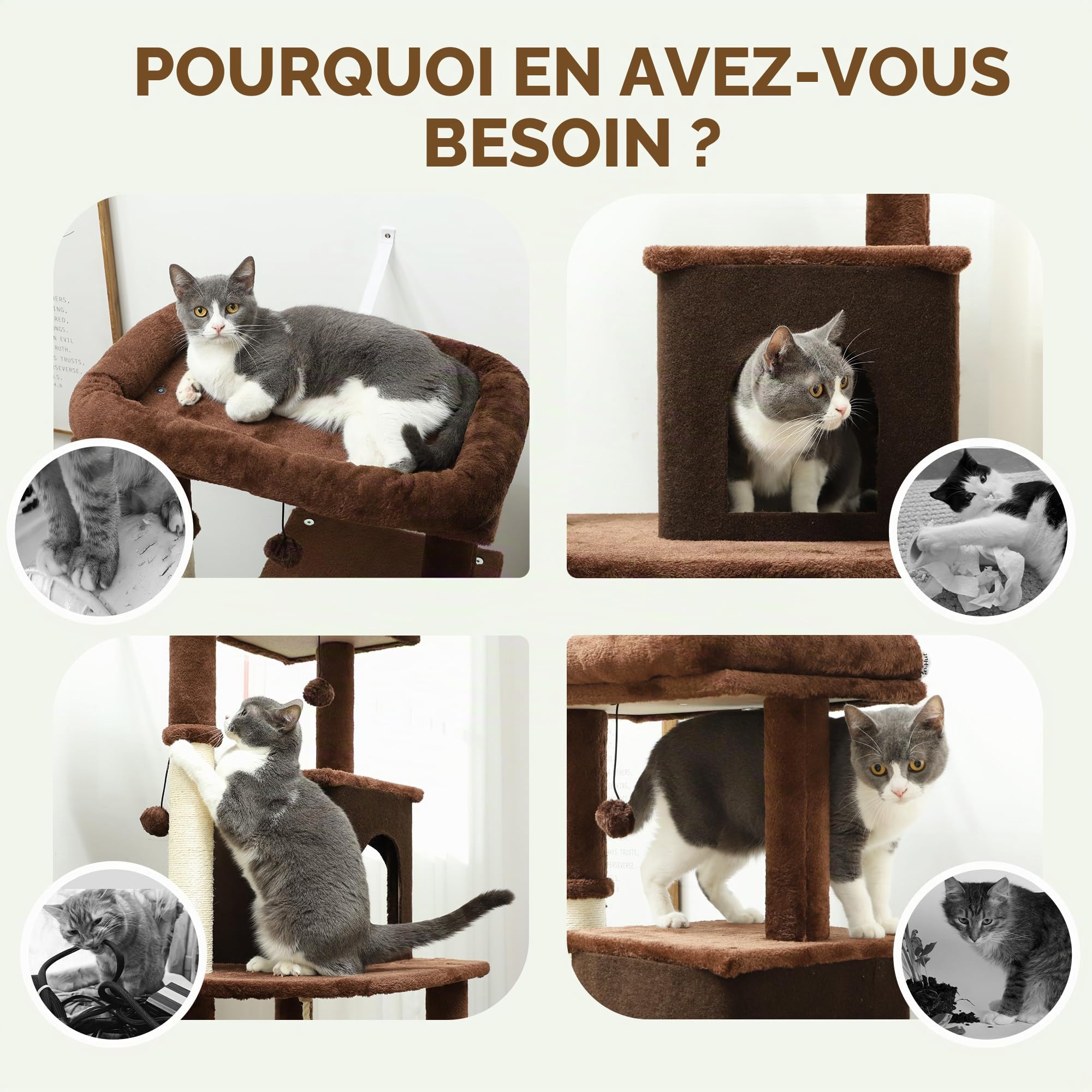PawHut Arbre à griffer 132 cm avec Plateformes Marron