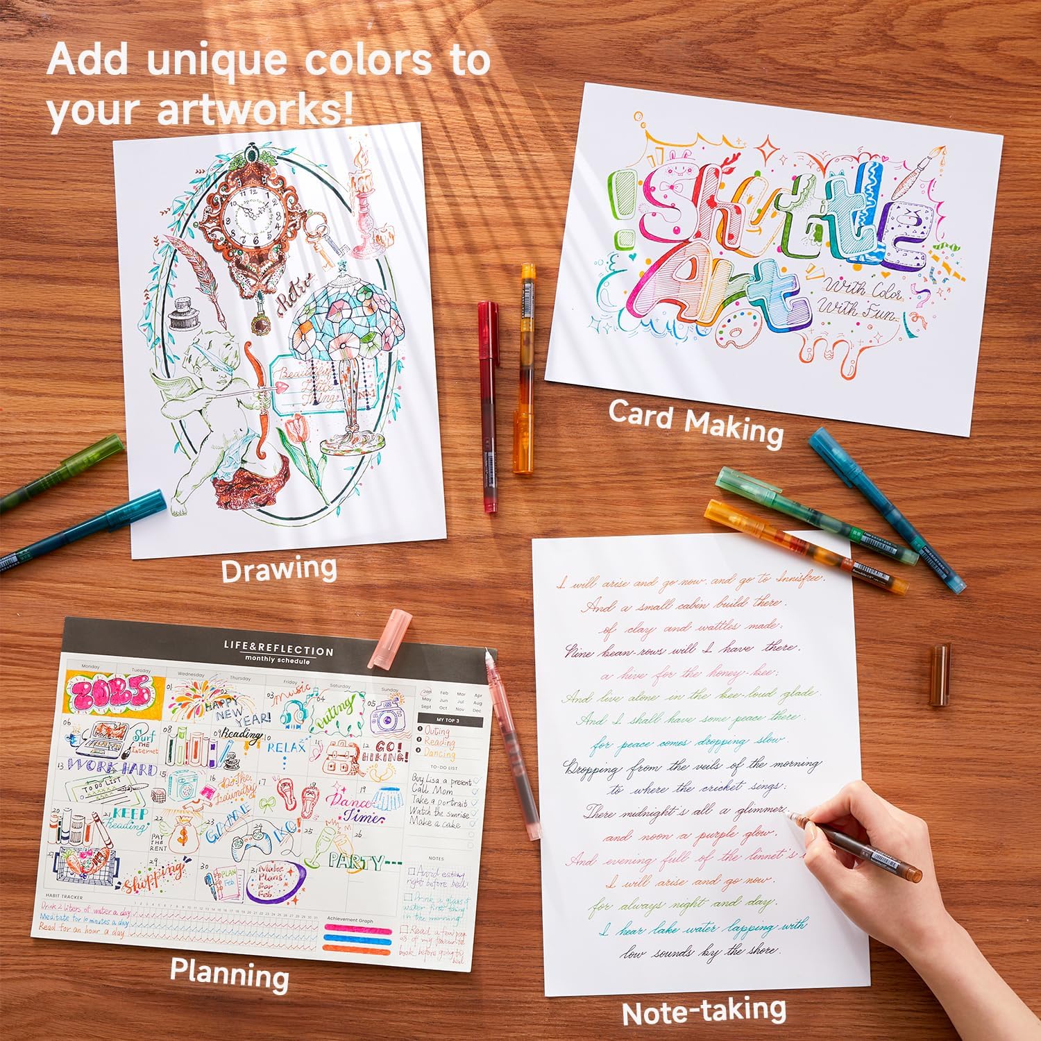 Shuttle Art Liquid Ink Rollerball Pens, 12 Vintage Colors Quick Drying 0.5mm Extra Fine Point Long Lasting for Writing Journaling Taking Notes Doodling School Office Home - Image 5