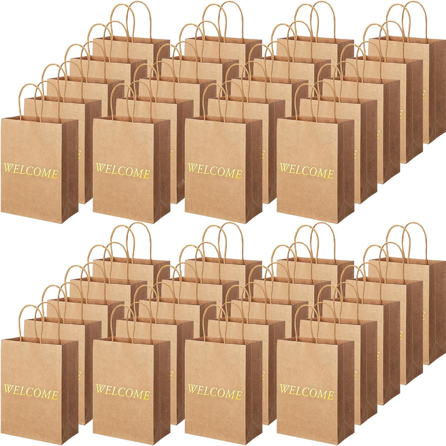 Jexine 100 Pcs Welcome Gift Bags 5.9 x 3.1 x 8.1 inches Kraft Paper Welcome Bags for Wedding, Hotel Guests, Church Visitors, Retail Shopping(Navy)