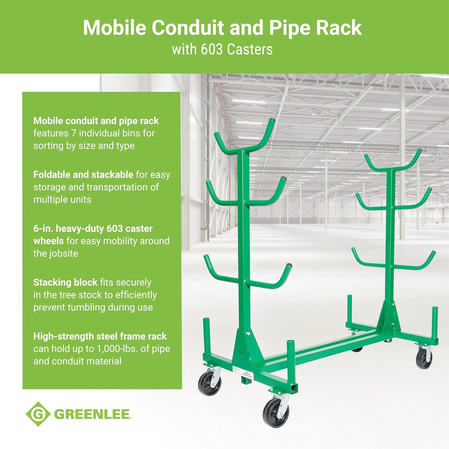 Greenlee 668 Mobile Material Handling Conduit and Pipe Rack with 603 Casters