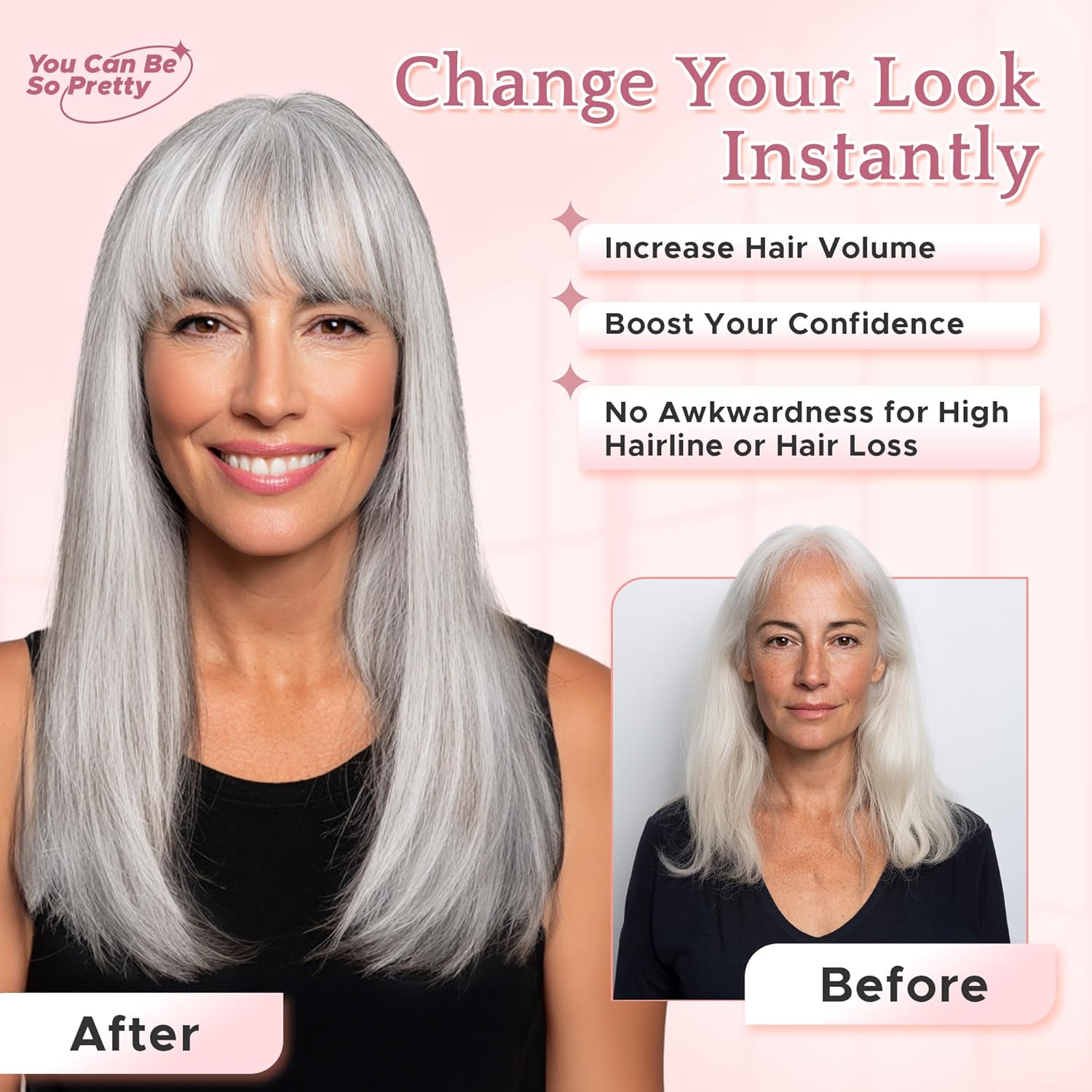 SEGO Grey Hair Toppers for Women Real Human Hair With Bangs, 7 * 13 CM Silk Base Clip In Topper Wiglet, Top Pieces for Women with Thinning Hair -12 Inch #G1 Silver Grey