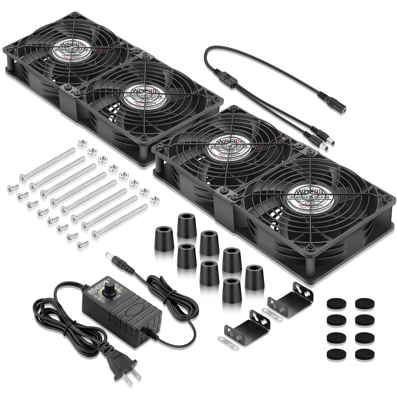 AC 4 x 120 mm Server-Rack-Lüfter, Kühlung, AC 110 V, 120 V, 220 V, 240 V, variable Geschwindigkeit, hoher Luftstrom für Heimwerker, Bergbau, Belüftung, Fenster, Auspuff, Gewächshauskühler