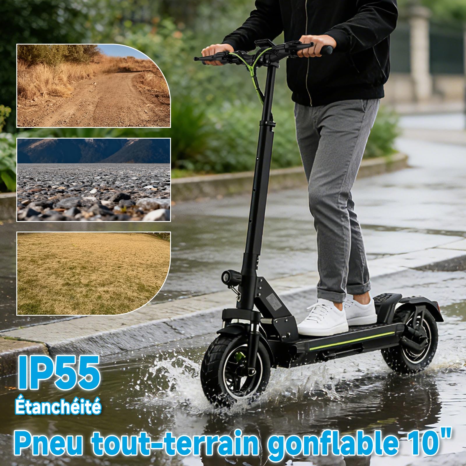 D5 Trottinette Electrique Adulte Autonomie 45-50KM Batterie 48V 10,4Ah Moteur pic 800W Trotinette Électrique Pliante Portable Puissante Tout Terrain Ultra Legere Double Suspension avec APP