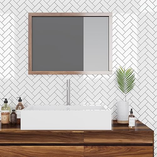 Miniatura 8 de VEELIKE Protector contra salpicaduras para cocina, diseño de espiga, 6 hojas de azulejos de pared de baño, impermeable, adhesivo en la parte trasera