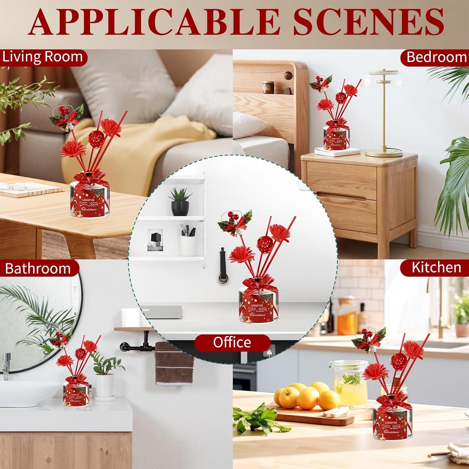 Tree Reed Diffuser, Bathroom Diffuser Valentines Day Gifts Ebony Rose Scent Long Lasting Contains 5 Vines Multi Purpose for Valentines Day Home Bedroom Bathroom Office, 120ML - Image 2