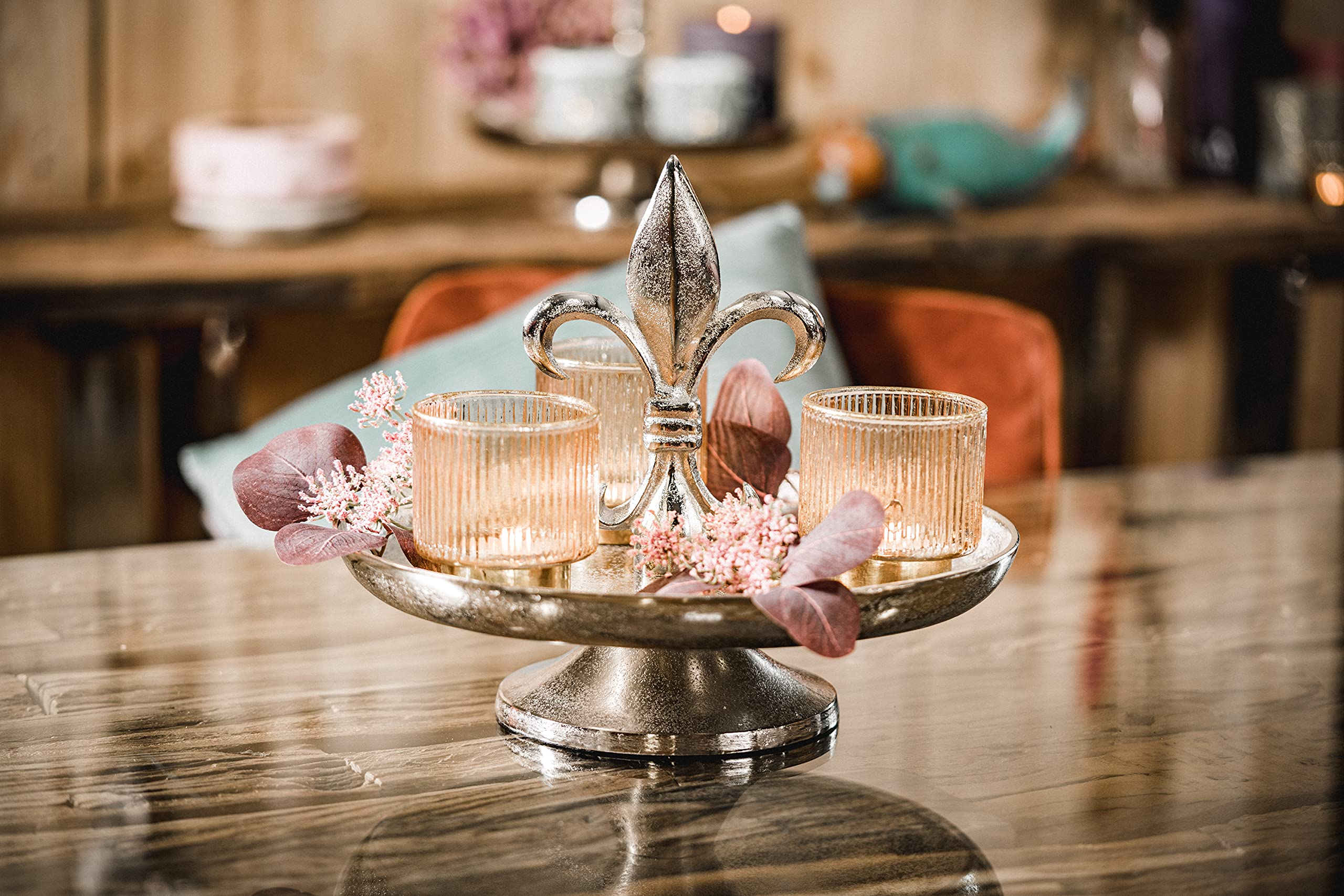 Etagere Lilie Dekoteller Dekoschale Schale - Tischdeko Servierplatte Groß aus Metall Aluminium - Silber Deko Luxus - Tischdeko Hochzeit - Dekoration für Wohnzimmer, Esszimmer oder Küche - 30 cm