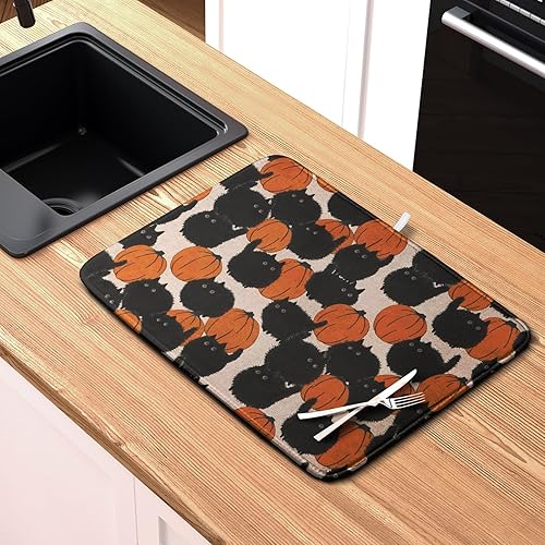 Vista 389 de Tapete de secado de platos con hojas de palma tropicales para encimera de cocina, 18 x 24 pulgadas, tapete de secado de cocina Monstera verde