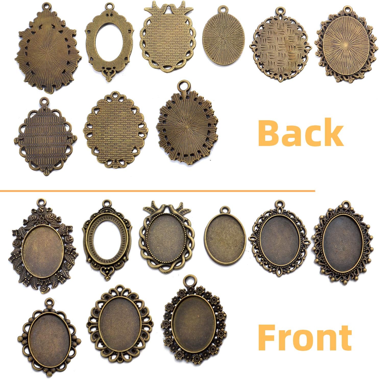 18 Pieces Bezel Pendant Trays, 25 x 18mm Oval Pendant Trays Bezels Cabochon Settings Trays Pendant Blanks for Crafting DIY Jewelry Making - 9 Styles, Antique Bronze image 3
