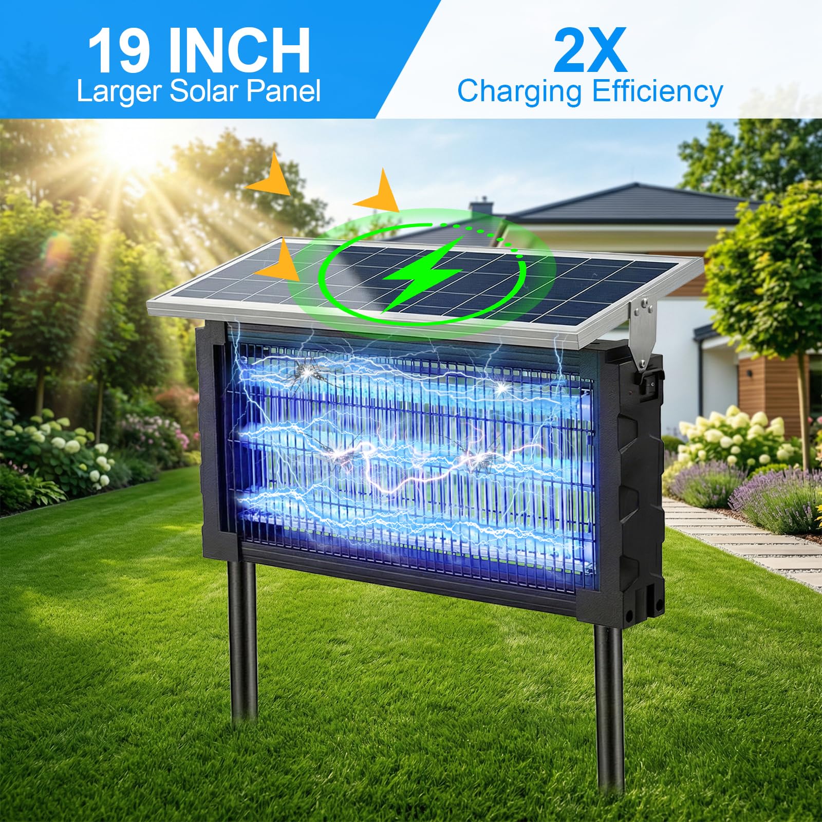 2026 - Eliminador solar de mosquitos al aire libre, solar 4500 V, impermeable, trampa eléctrica para moscas con sensor de panel y exterminador de insectos para interiores, para el hogar, patio