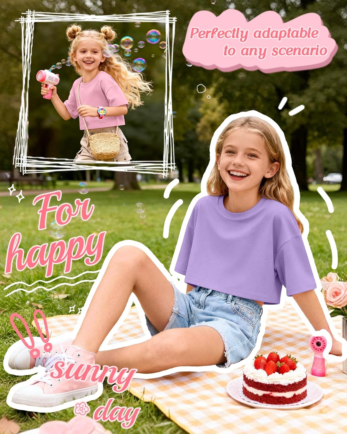 3 Pack Girls Crop Short Sleeve Tops Oversized Crew Neck Summer T Shirts Casual Basic Cropped Kids Tees Size 5-14Y
