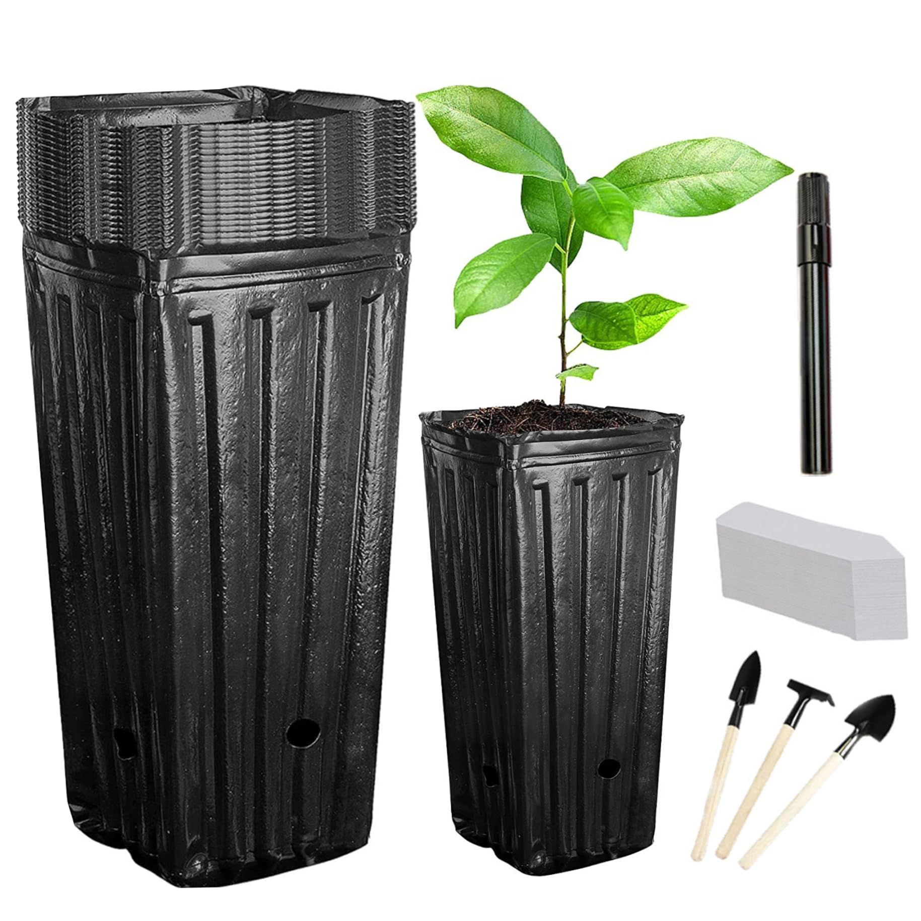 Pots de pépinière pour plantes en plastique rigide avec étiquettes de jardinage