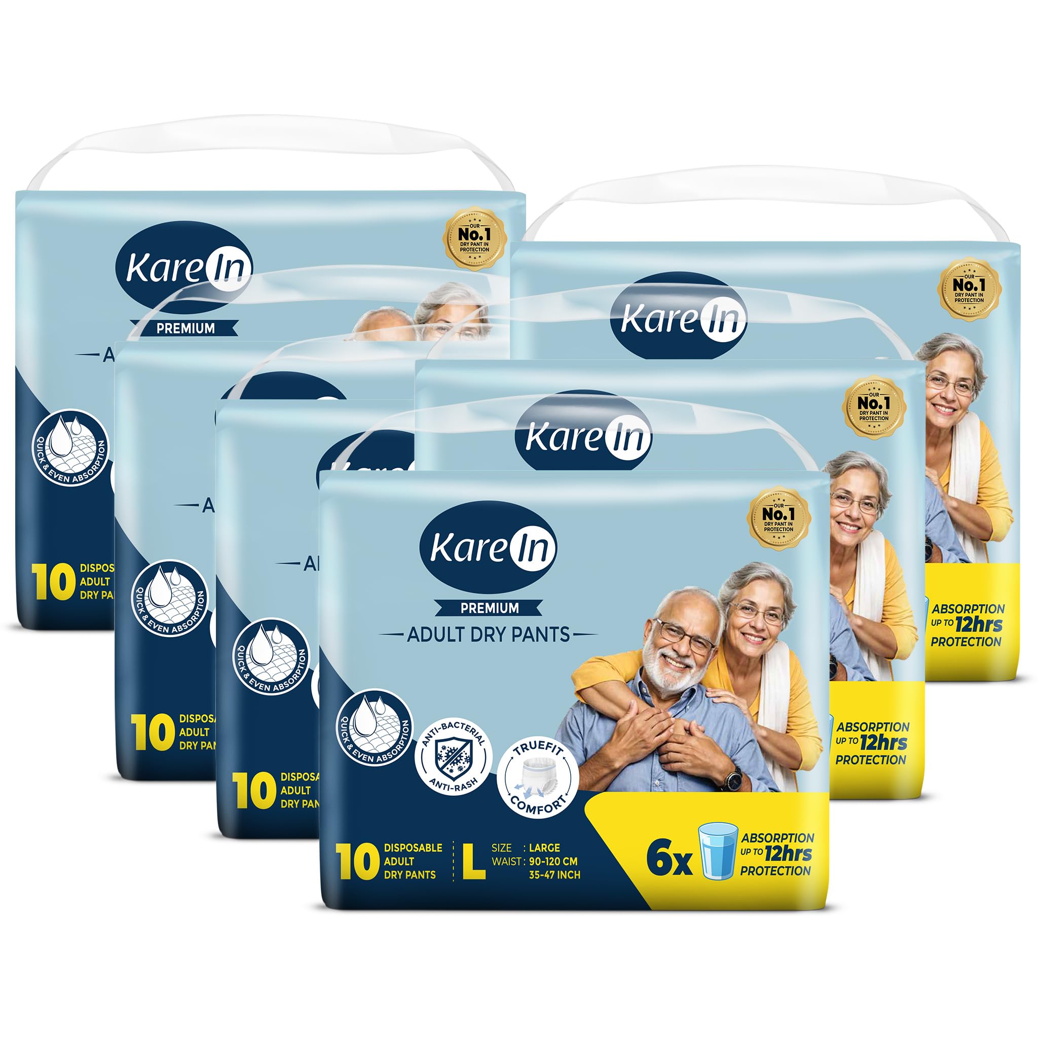 Karein Premium Adult Diaper Pant L Size, Large, Waist (90-120 cm 35"-47"), 60 Unit, Long Protection Hour, Unisex, Quick & Even Absorption, Anti-Bacterial, Leakproof, Odour Control, Wetness Indicator