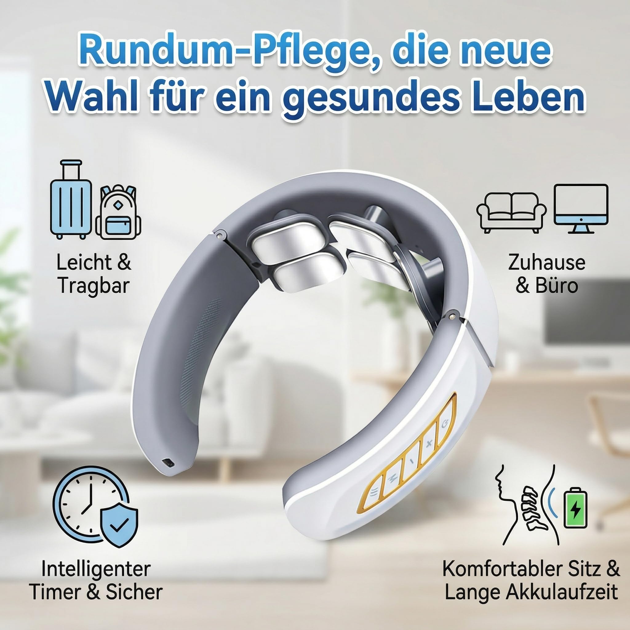Nackenmassagegerät mit Wärme, 11-In-1 Nackenlösung mit 6 Elektrotherapie-Köpfen, 6 Modi 9 Intensitätsstufen, Elektrisches Nacken Massage für Büro Hause und Reise