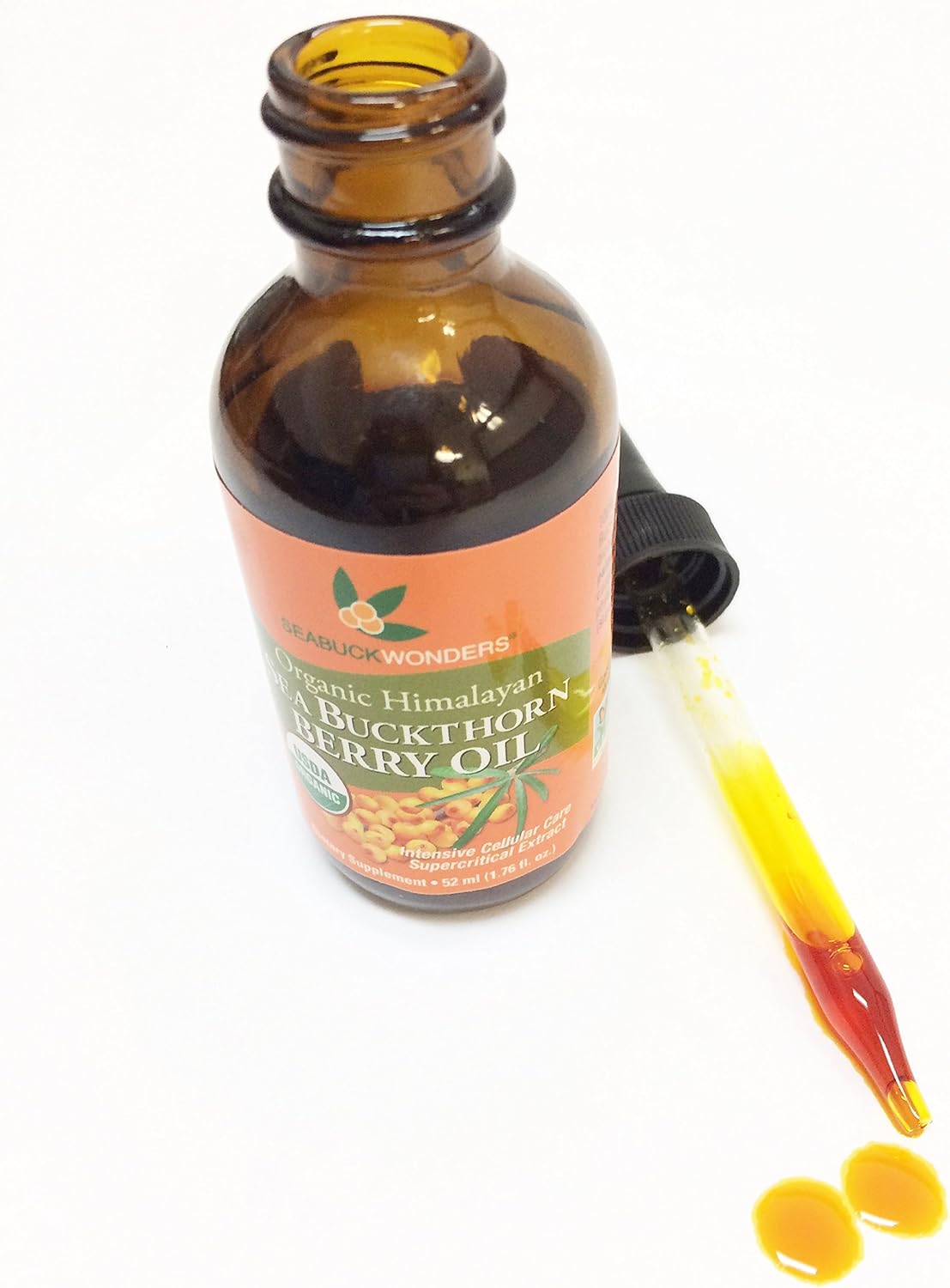 SeabuckWonders Sea Buckthorn Berry Oil, 100% Certified Organic, 1.76 FL OZ Bottle (Pack of 12)