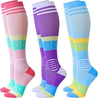 Compression Ankle Support Socks Women Gradient Compression Coolmax Wicking Moisture Knee High Socks 3 Packs
