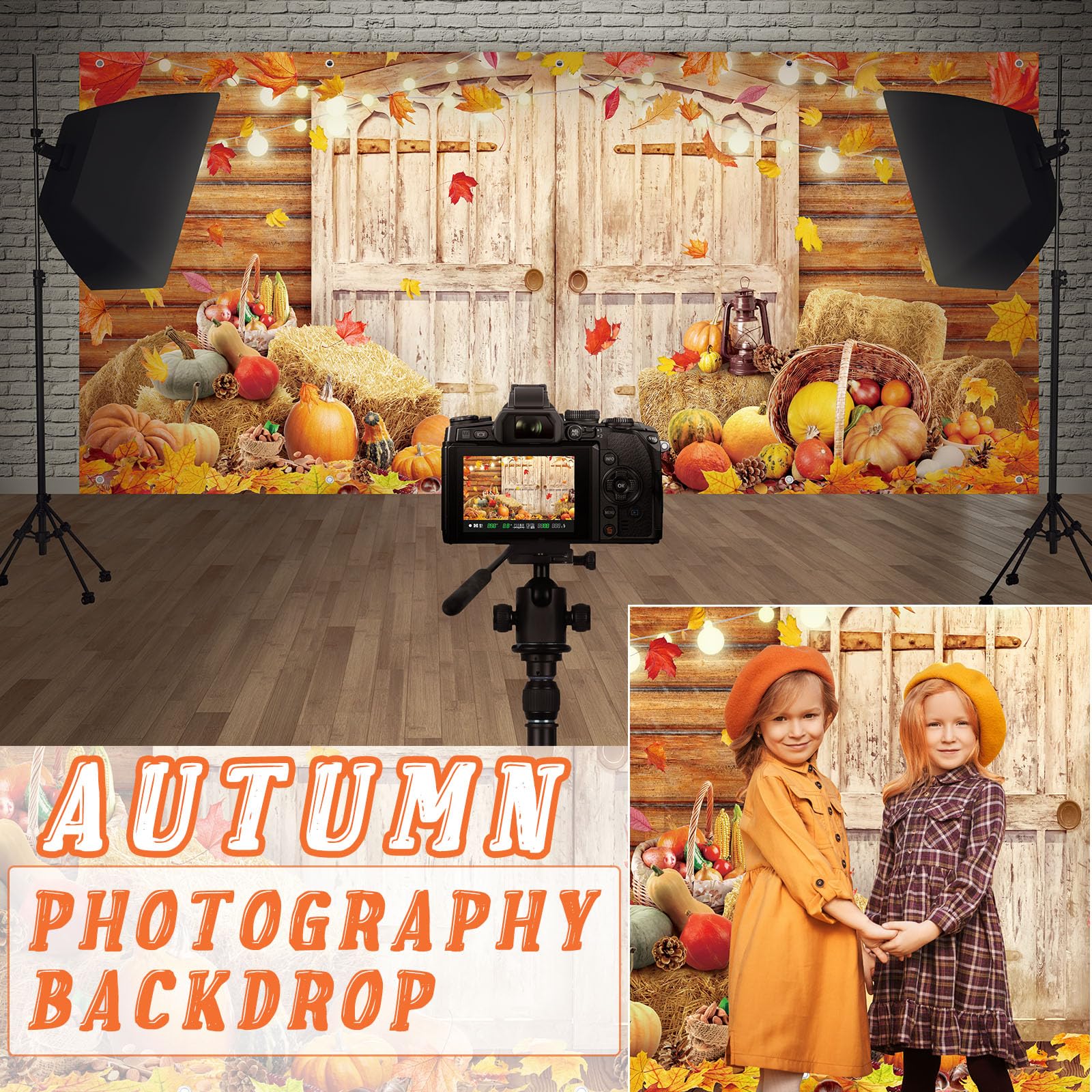 Thanksgiving Garagentor-Banner 2,4 X 4,8 M – Herbst-Deko Mit Scheune, Kürbissen, Ahornblättern