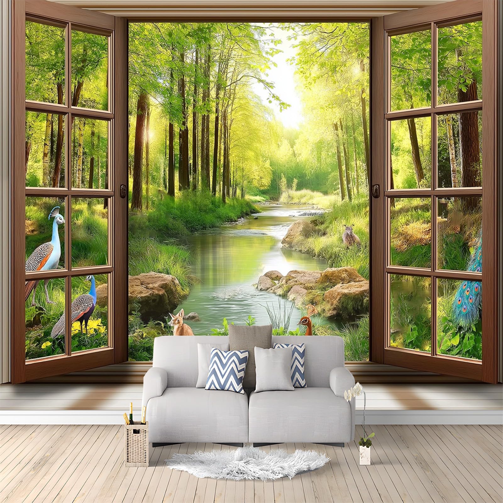 Kolorowa tapeta ścienna do sypialni salonu pokój zabaw fototapeta 3D okna dżungla zwierzęta dekoracje ścienne 400 x 280 cm