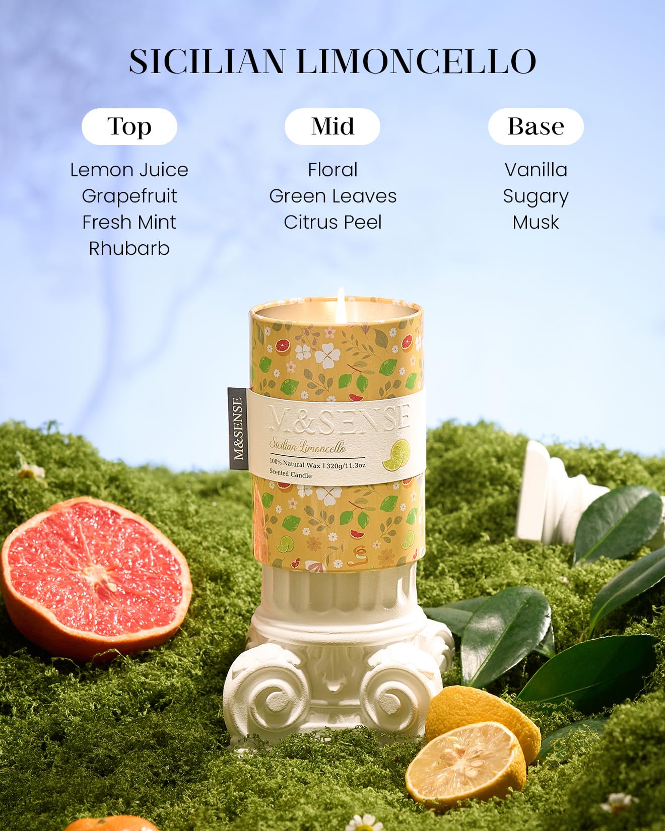 M&SENSE Sicilian Limoncello Organic Soy Scented Candles Gifts for Women Spring Holiday 320g 60H Jar Candle Gifts for Men Citrus Non Toxic Home Fragrance Candles for Summer Evenings Relaxation - Image 2
