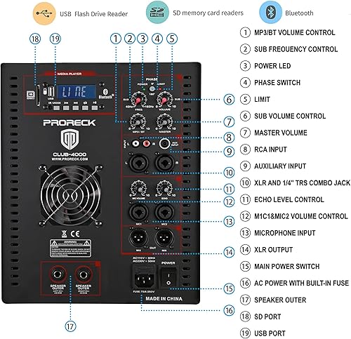 Miniatura 2 de PRORECK Club 4000 18 pulgadas 4000 W PMPO estéreo DJPA alimentado conjunto combinado de altavoces de línea y subwoofer activo de 18 pulgadas con