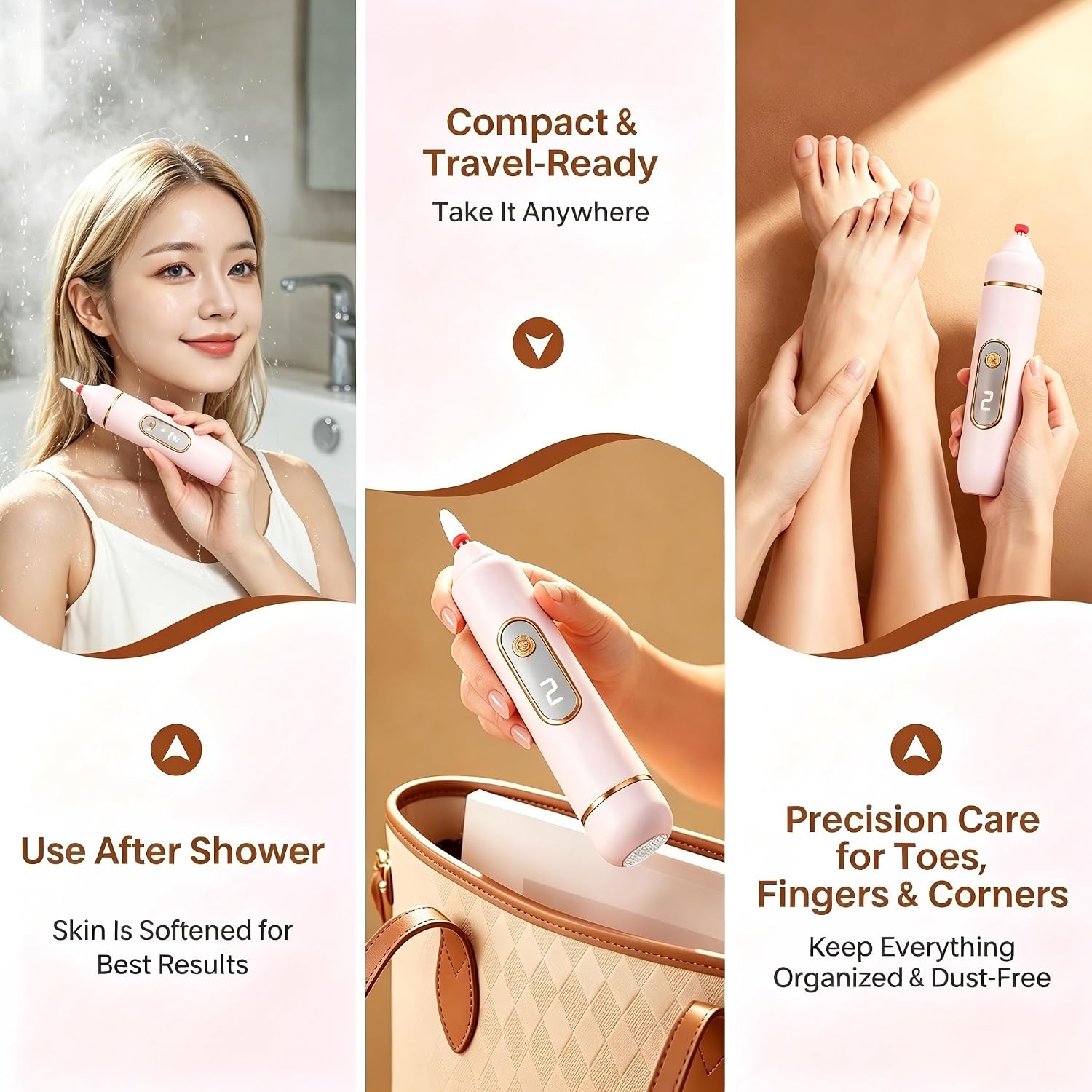 Electric Callus Remover for Feet, 2 Speeds (1300/1500 RPM) – 5 Interchangeable Heads, USB-C Rechargeable, Washable, Professional Dead Skin Removal for Heels & Feet (Pink)