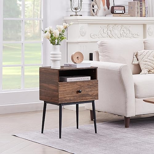 Miniatura 50 de VECELO Juego de 2 mesitas de noche modernas, mesa auxiliar cuadrada con cajón y espacio de almacenamiento para dormitorio y sala de estar Marrón