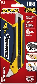 OLFA 18mm Heavy-Duty Utility Knife (LA-X) - Fiberglass, Chemical Resistant | 18mm black snap-off, fiberglass rubber grip, chemical resistant - Paint and MRO cutting - Contractors and Construction