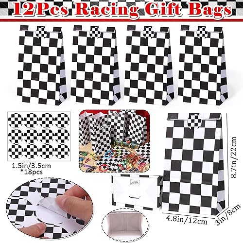 Miniatura 4 de Winrayk Regalos de fiesta de coches de carreras, suministros de cumpleaños, bolsa de papel de paja para beber, mini pulsera de coche, calcomanía de