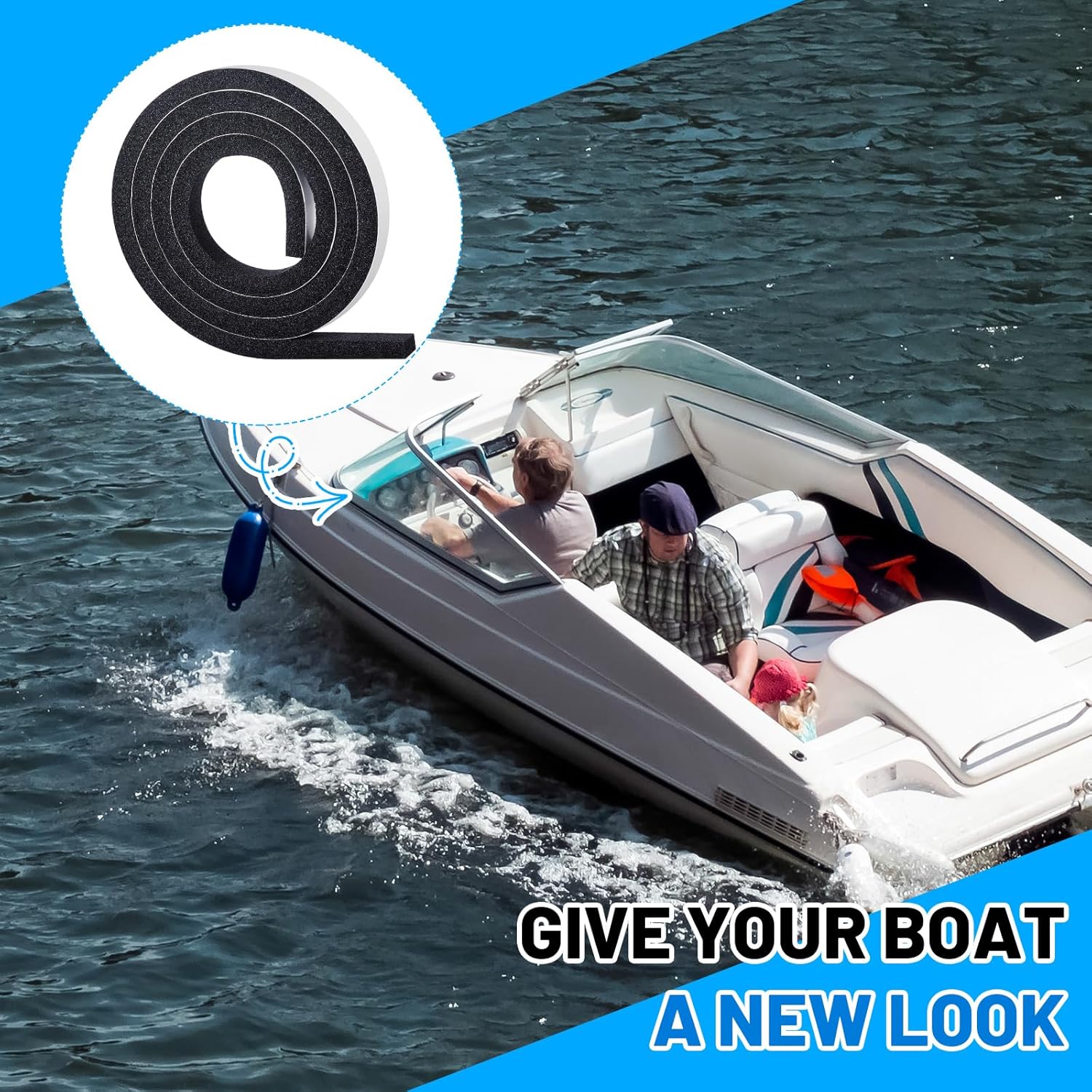 Boat Windshield Screw Cover Foam 6' Roll, 1/2" x 3/4" Strip Boat Windshield Gasket Screw Channel Cover PVC Foam Weather Stripping for Watercraft Window Body Trim Seal
