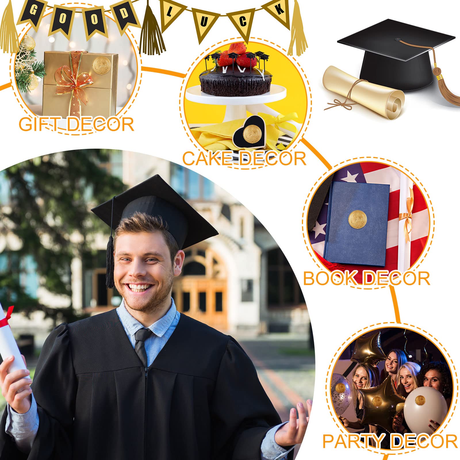 200 Pieces Embossed Graduation Cap Certificate Seals Gold Embossed ...
