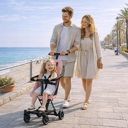 Miniatura 5 de Dream On Me, Coast Stroller Rider, ligera, con una sola mano, fácil de plegar, listo para viajar, resistente y ajustable, ruedas de paseo suave,
