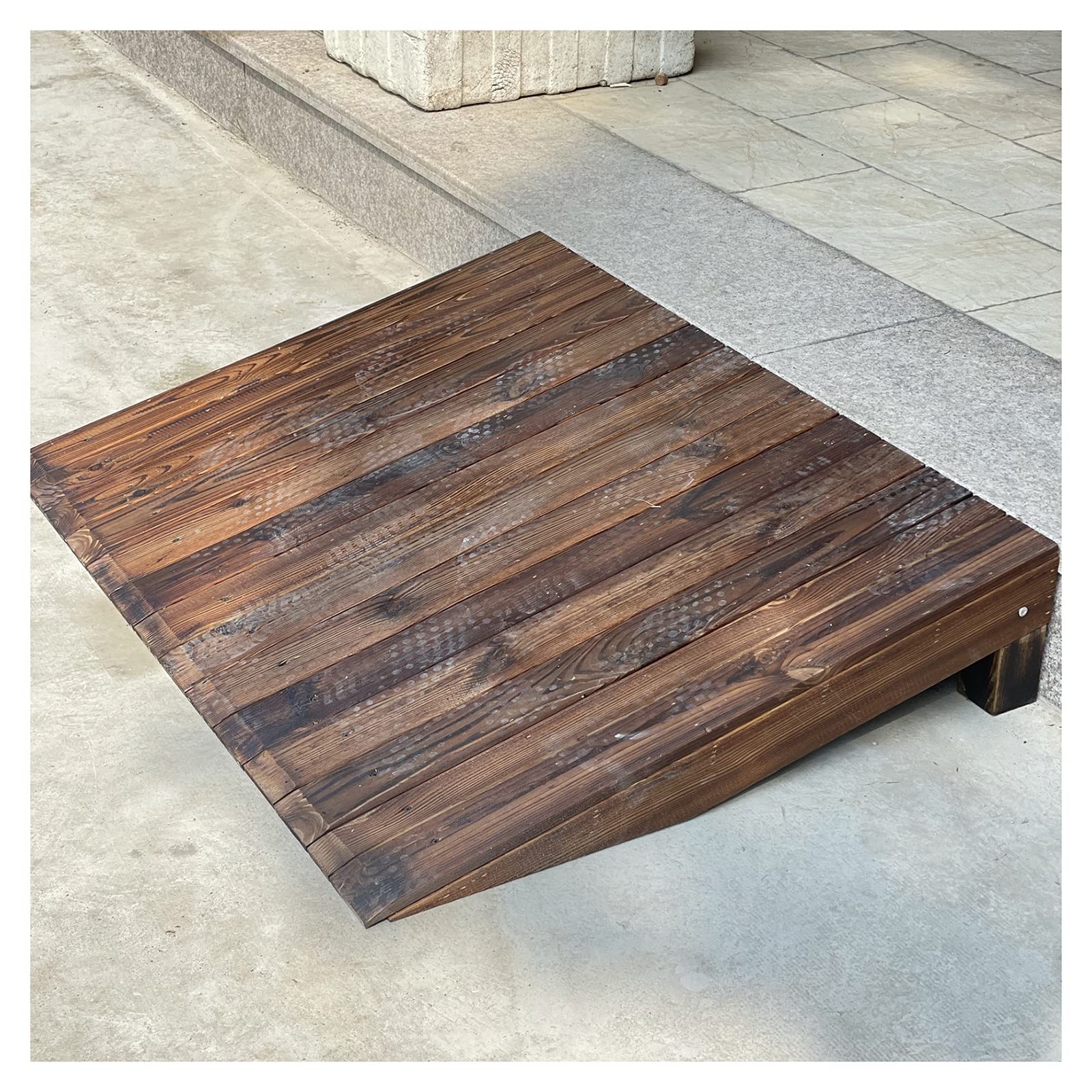 Tira de Puerta Tira de Transición Umbral de Madera/Rampa de Acera Marrón para Sillas de Ruedas Scooters, Rampa de Paso Exterior Antideslizante Grande, Elevación de 3.9"/4.7"/5.9"/7"/7.8"