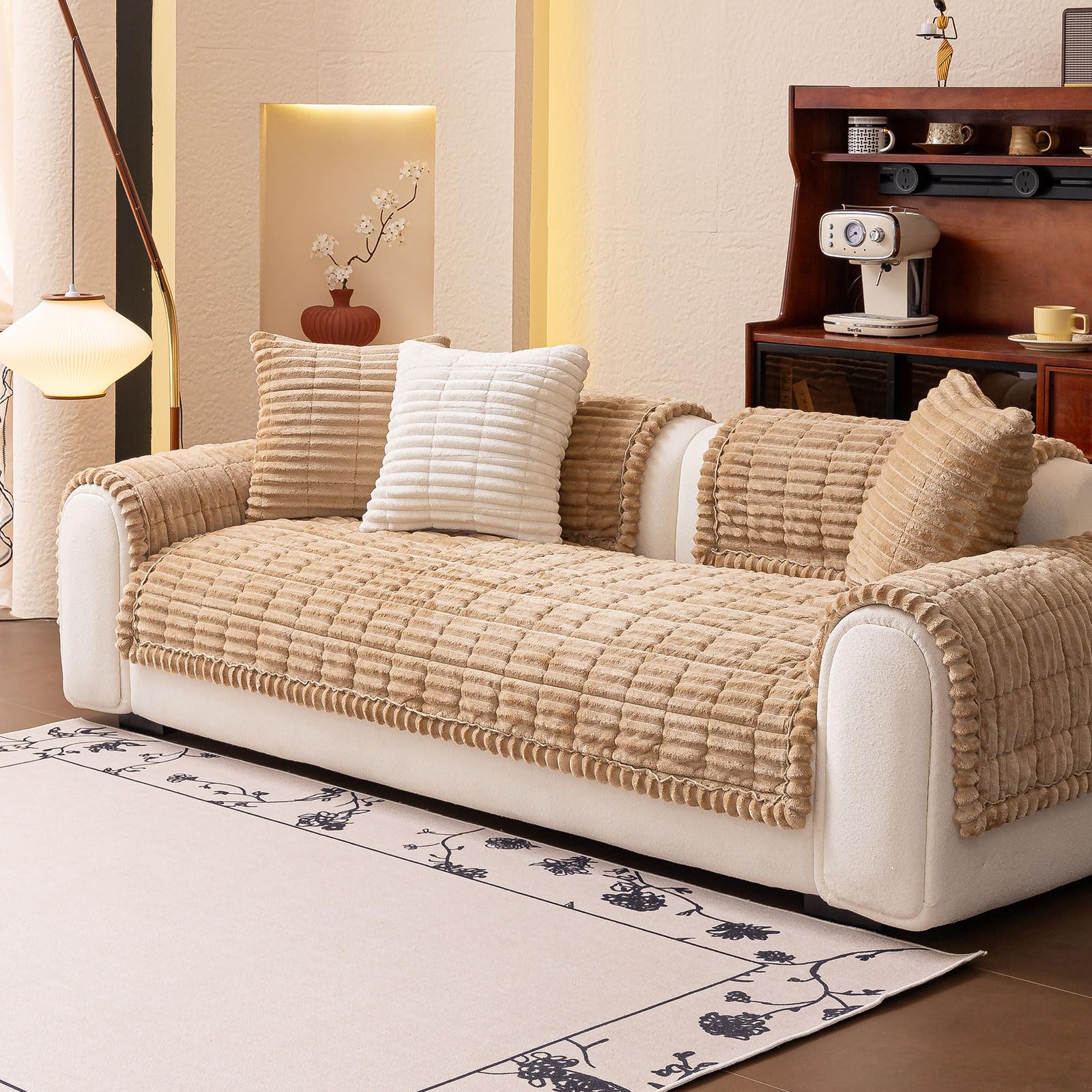 jianyana Sofa Covers - Soft Thick Plaid Cushion Corduroy Anti-slip Durable Universal Couch Slipcovers Washable Furniture Protector for 1 2 3 4 Seater Sofa Loveseat L-shape Corner Futon Sofas