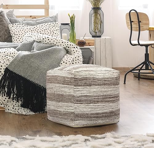 Miniatura 6 de COTTON CRAFT Puf Dhurrie tejido a mano a rayas, taburete otomano, puf otomano, decoración del hogar, dormitorio universitario, asientos decorativos,